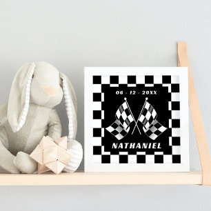 Custom Black White Chequered Flags Squares Pattern Poster