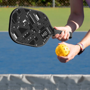 Custom Black White Classic Computer Circuit Board Pickleball Paddle