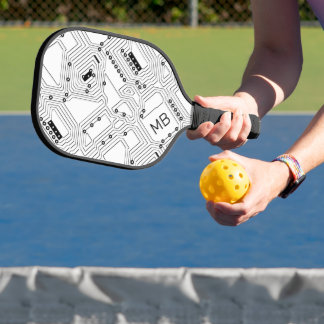 Custom Black White Classic Computer Circuit Board Pickleball Paddle
