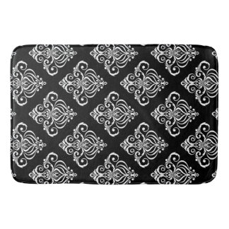 Custom Black & White Damask Pattern Bath Mat