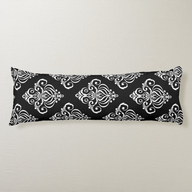 Custom Black & White Damask Pattern Body Cushion (Front)