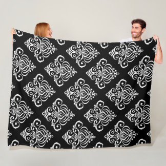 Custom Black & White Damask Pattern Fleece Blanket