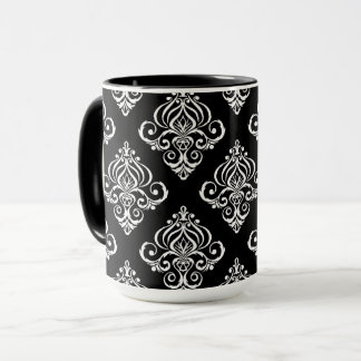 Custom Black & White Damask Pattern Mug