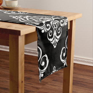 Custom Black & White Damask Pattern Short Table Runner