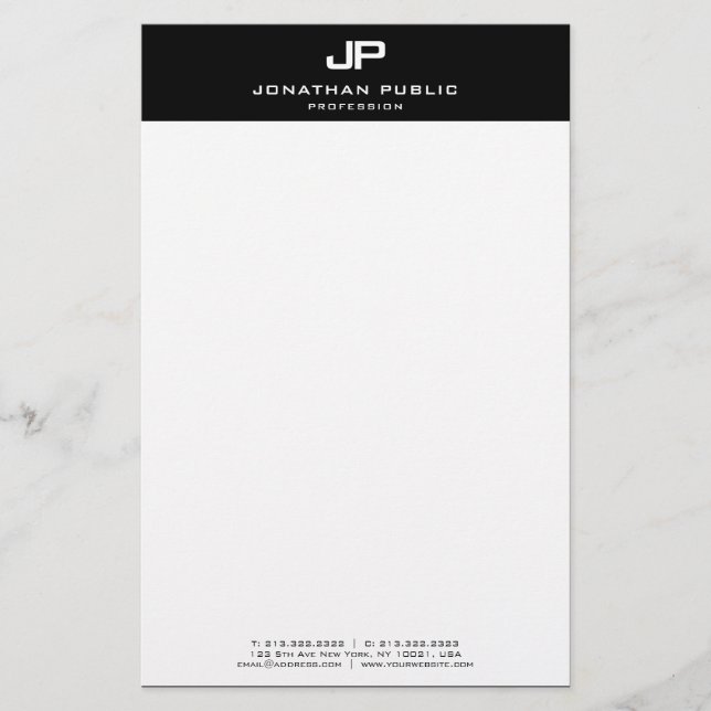 Custom Black White Elegant Template Personalised Stationery (Front)