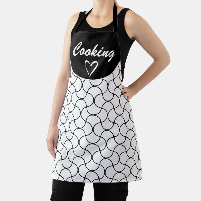 Custom Black White Geometric Circle Line Pattern Apron (Insitu)