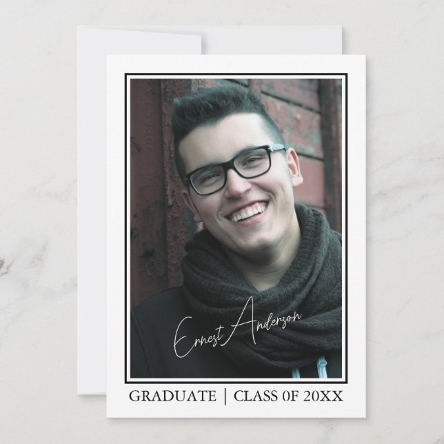 Custom Black & White Graduate Photo Announcement (Front)