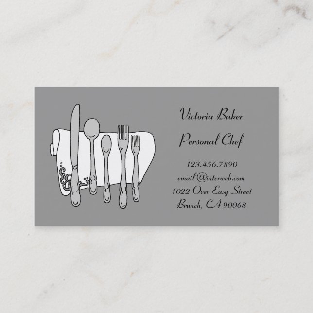 Custom Black White Grey Chef Business Card (Front)