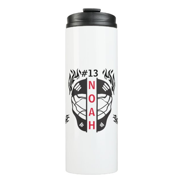 Custom Black & White Ice Hockey Goal Keeper Thermal Tumbler (Front)