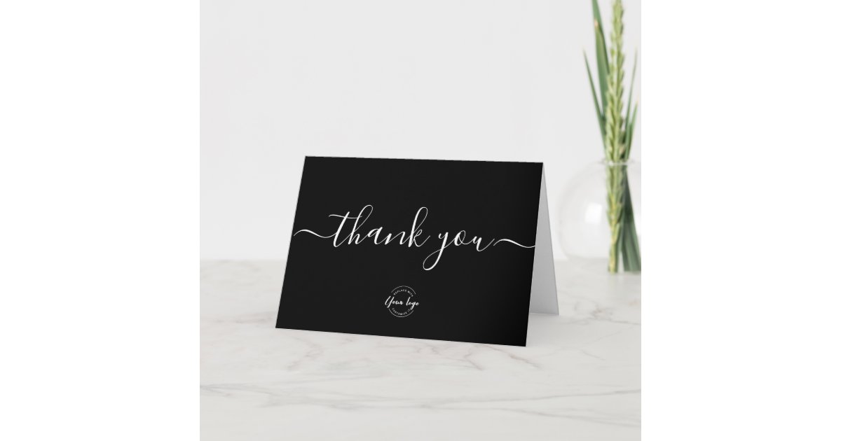 Custom Black white logo simple business customer Thank You Card | Zazzle