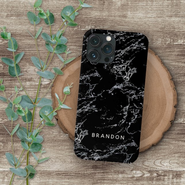Custom Black White Marble Stone Stripes Pattern iPhone Case (Creator Uploaded)
