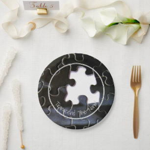 Custom Black White Missing Puzzle Piece Photo Paper Plate