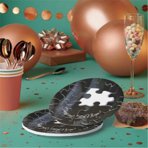 Custom Black White Missing Puzzle Piece Photo Paper Plate