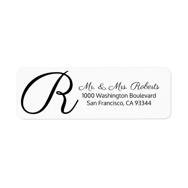 Custom Black White Monogram Letter Return Address Label (Front)