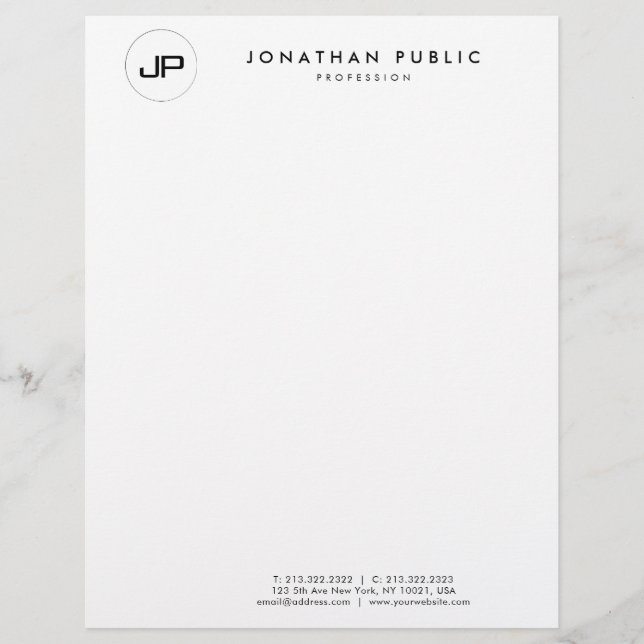 Custom Black White Monogram Simple Template Custom Letterhead (Front)
