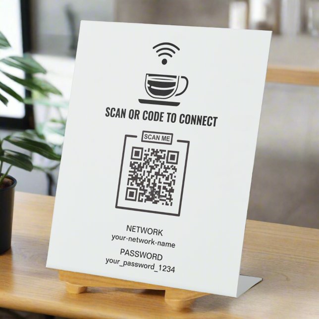 Custom Black & White Password Network QR Code  Pedestal Sign (Creator Uploaded)