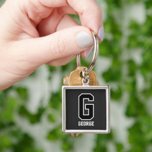 Custom Black White Personalised Monogram For Him Key Ring