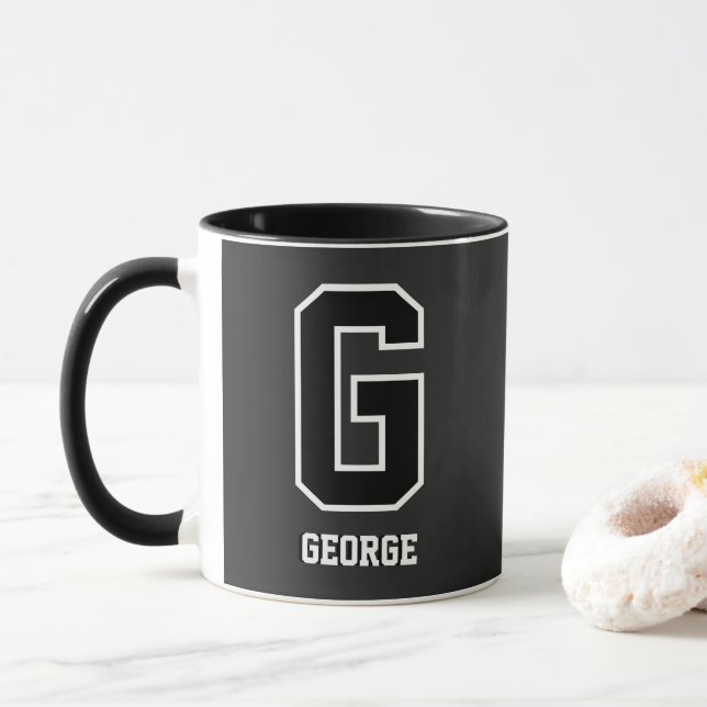 Custom Black White Personalised Monogram For Him Mug (With Donut)