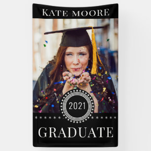 Custom Black White Photo Graduation Banner