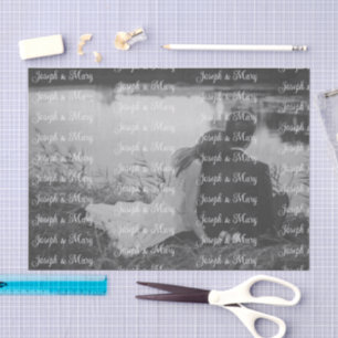 Custom Black & White Photo Template Text Wedding Tissue Paper