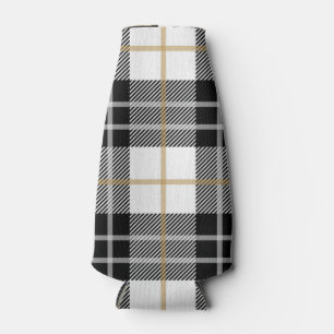 Custom Black & White Plaid Can Cooler