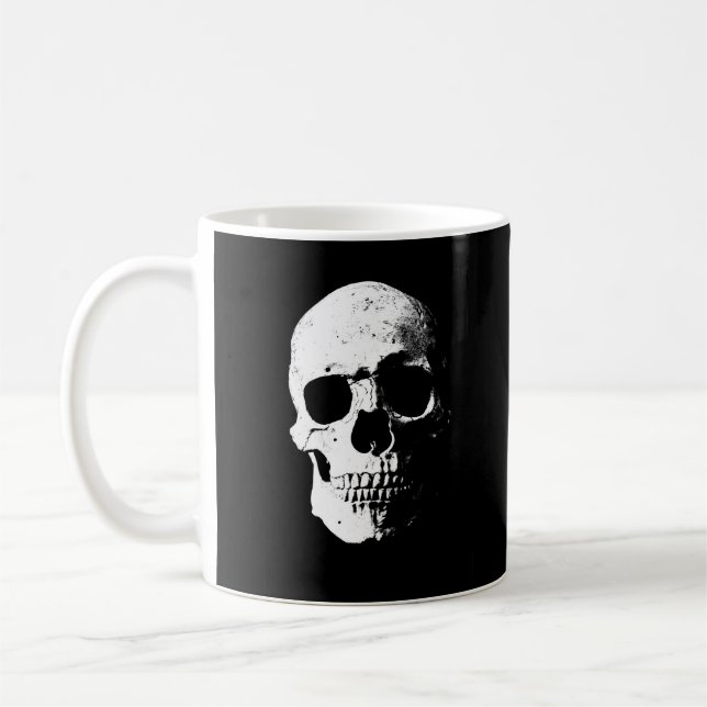Custom Black & White Pop Art Halloween Party Skull Coffee Mug (Left)