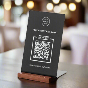 Custom Black & White QR Code Business logo Menu Pedestal Sign