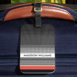 Custom Black White Red Polka Dots Stripes Pattern Luggage Tag