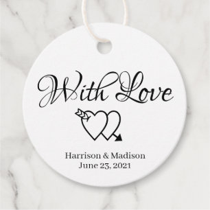 Custom black white script hearts Wedding gift Favour Tags
