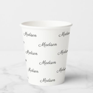 Custom black white script name text elegant paper cups