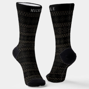 Custom Black White Silver Gold  Aztec Pattern Socks