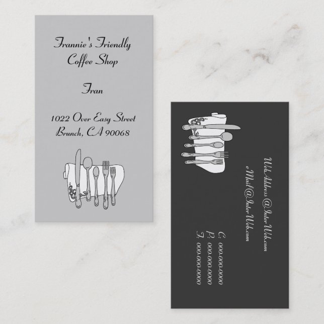 Custom Black White Silverware Business Card (Front/Back)