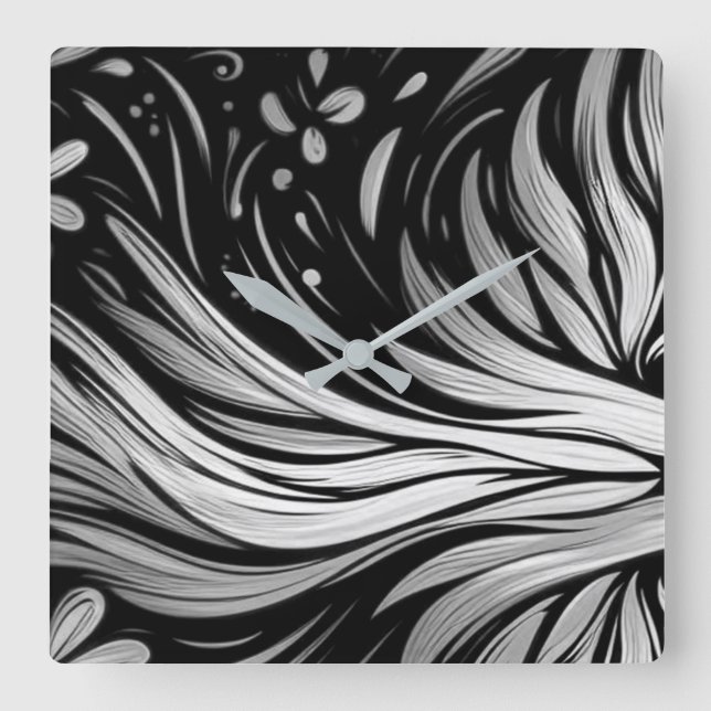 Custom Black + White Square Living Room Wall Clock (Front)