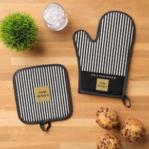 Custom Black & White Stripe Oven Mitt & Pot Holder Set