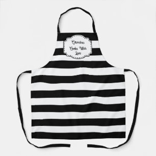Custom Black & White Stripes All-Over Print Apron