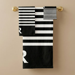 Custom Black/White Stripes Bath Towel Set