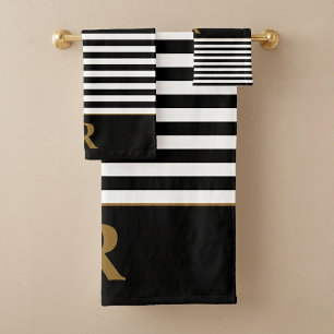 Custom Black/White Stripes Bath Towel Set