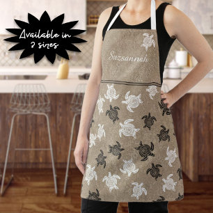 Custom Black White Tribal Art Turtles Pattern Apron