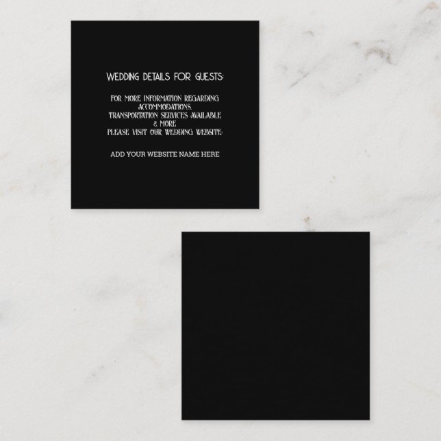 Custom Black White Wedding Details For Guests Enclosure Card (Front/Back)