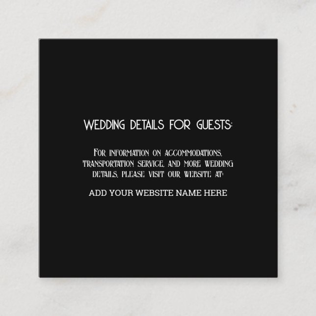 Custom Black White Wedding Information Guests Enclosure Card (Front)