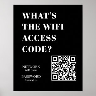 Custom Black WiFi QR Network Password Display Poster