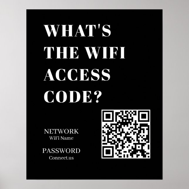 Custom Black WiFi QR | Network Password Display Poster (Front)