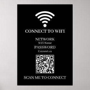 Custom Black WiFi QR   Network Password Display Poster