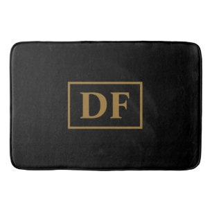 Custom Black With Gold Initials Bath Mat
