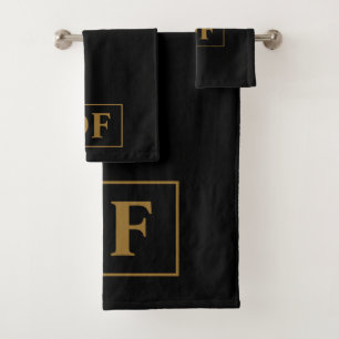 Custom Black With Gold Initials Bath Towel Set
