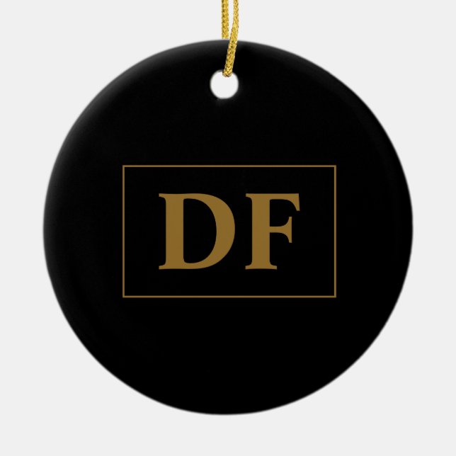 Custom Black With Gold Initials Ceramic Ornament (Front)