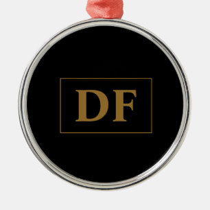 Custom Black With Gold Initials Metal Ornament