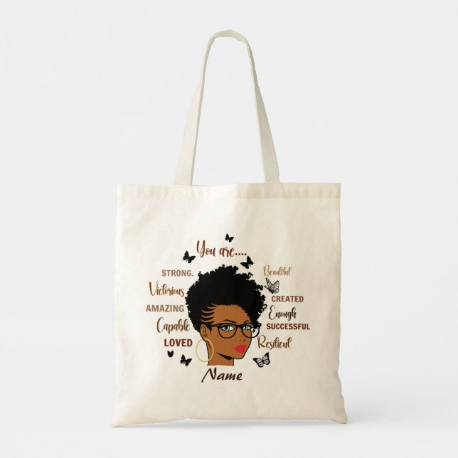 Custom Black Woman Afro Girl Tote Bag (Back)