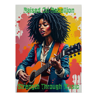Custom Black Woman Guitarist Art Inspirational Poster