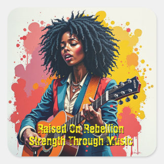 Custom Black Woman Guitarist Art Inspirational Square Sticker